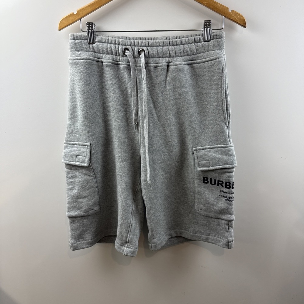 Burberry Horseferry Print Cotton Drawcord Mens Gray Trunks Jogger Shorts Small